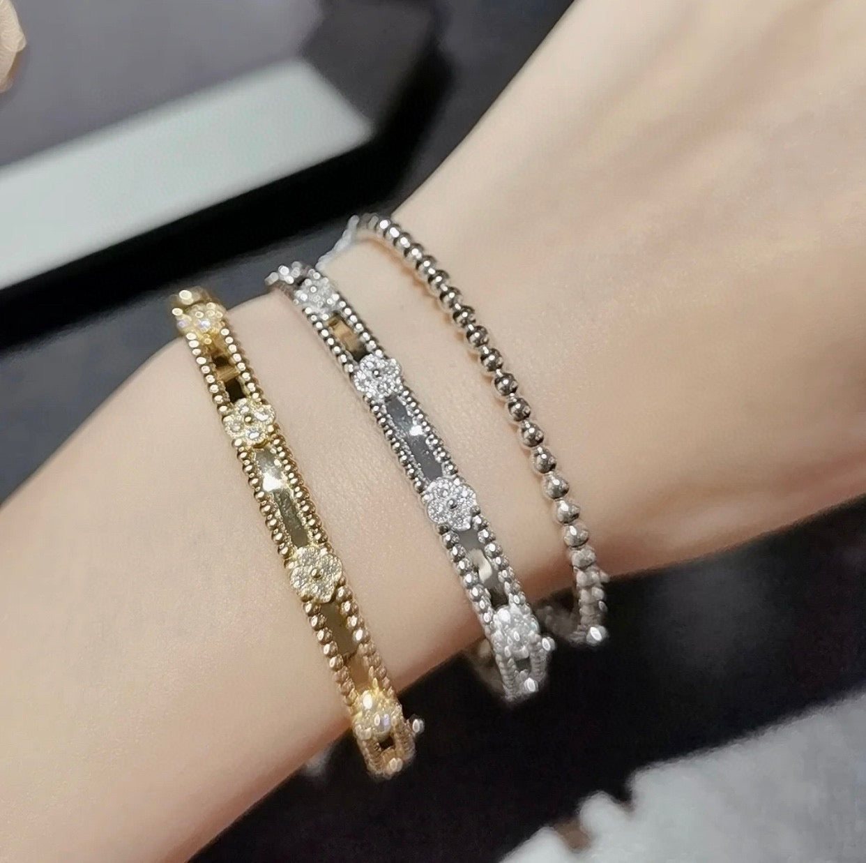 [Basjewels]CLOVER BRACELET 4MM DIAMONDS