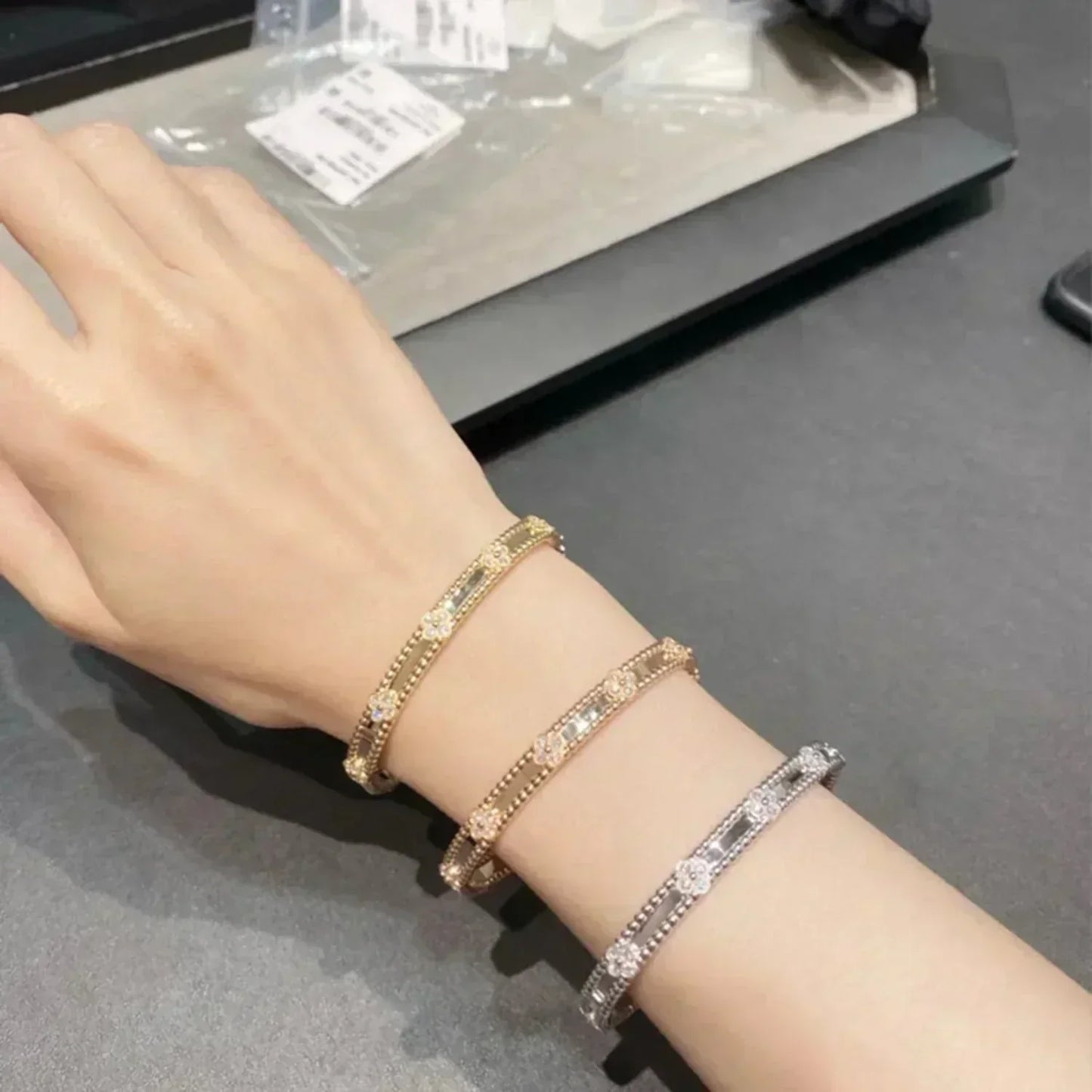 [Basjewels]CLOVER BRACELET 4MM DIAMONDS