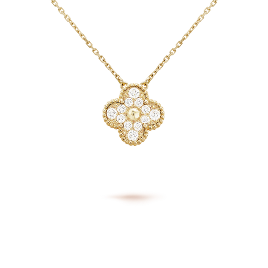 [Basjewels]CLOVER 15MM DIAMOND SINGLE FLOWER NECKLACE