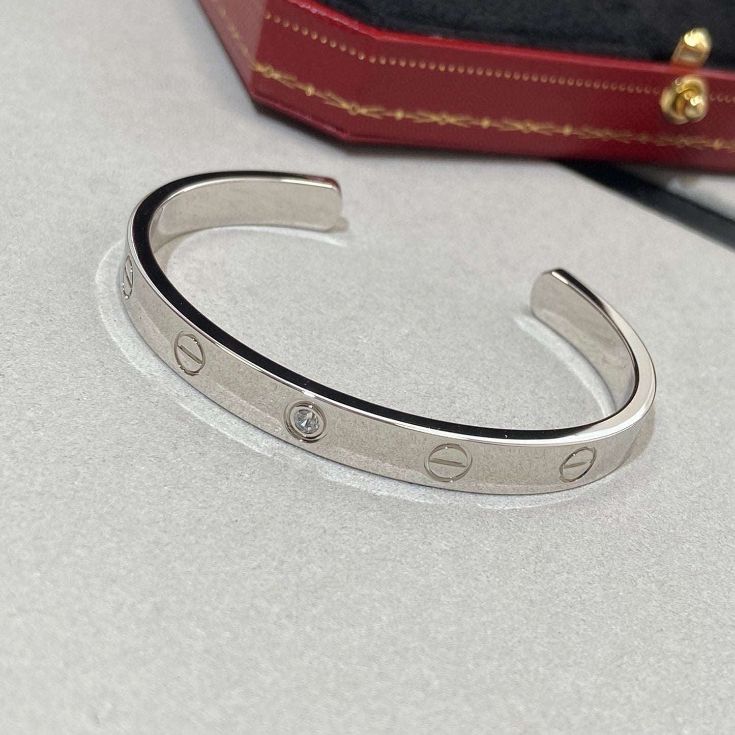 [Basjewels]LOVE BRACELET 6.1MM 1 DIAMOND OPEN CUFF