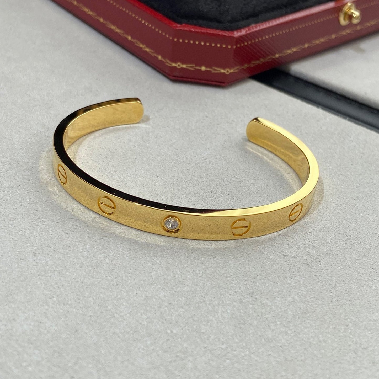 [Basjewels]LOVE BRACELET 6.1MM 1 DIAMOND OPEN CUFF