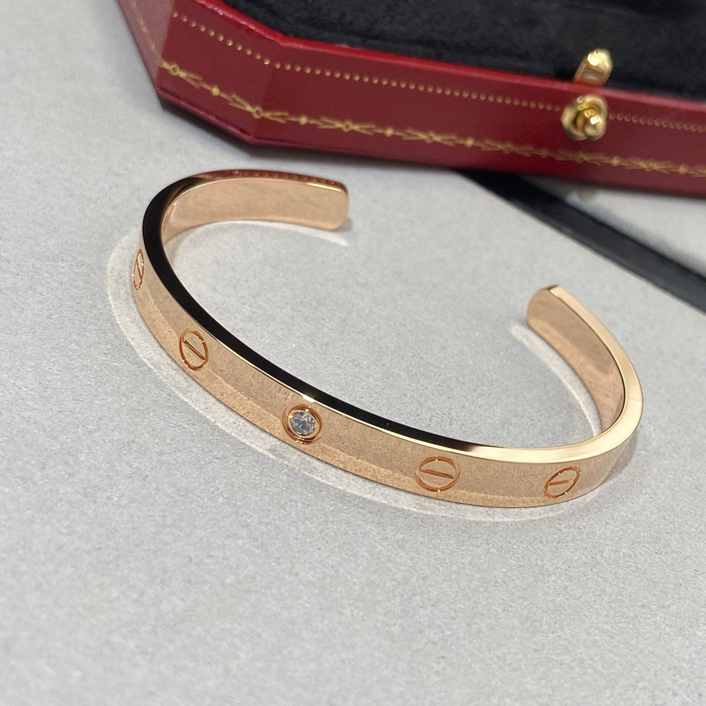 [Basjewels]LOVE BRACELET 6.1MM 1 DIAMOND OPEN CUFF