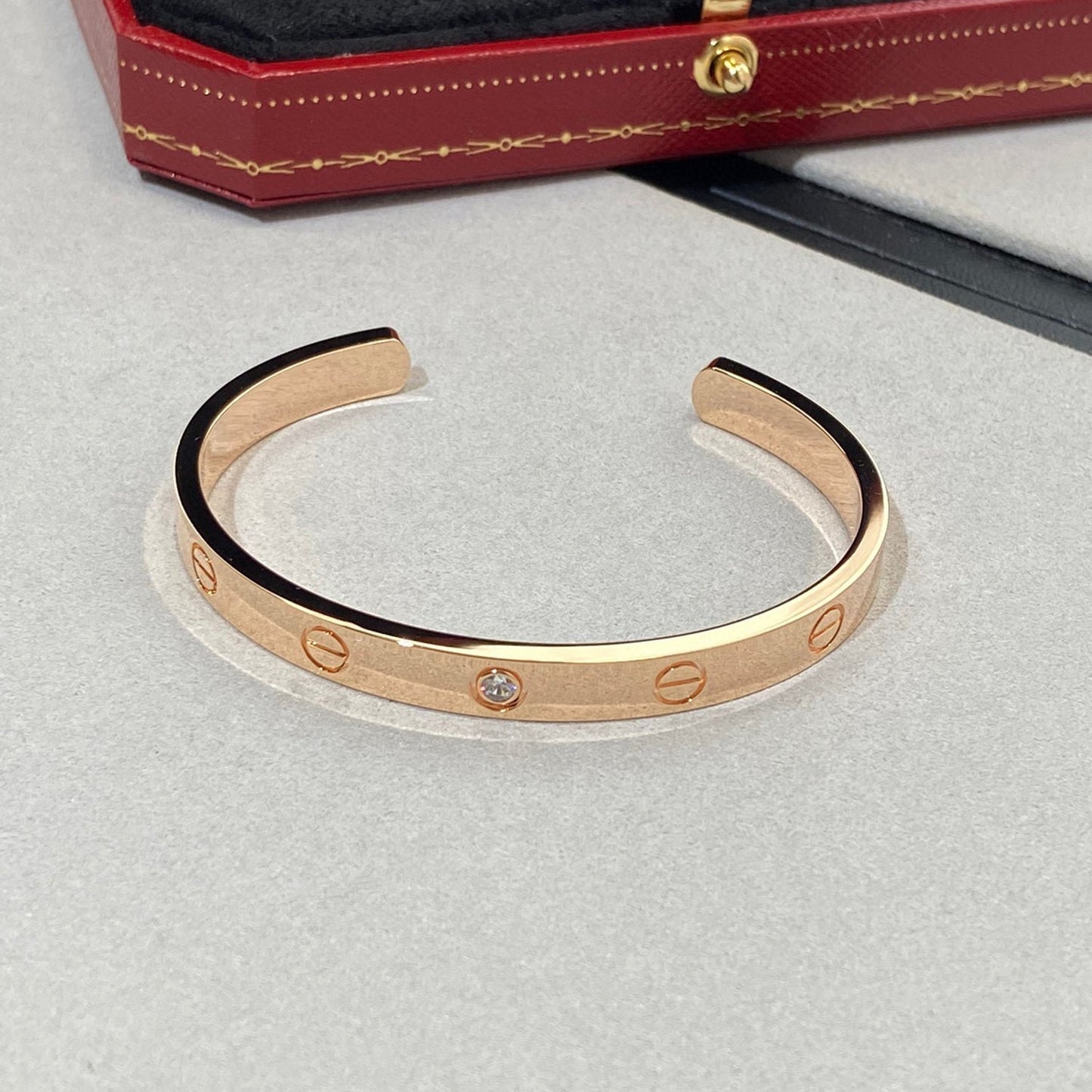 [Basjewels]LOVE BRACELET 6.1MM 1 DIAMOND OPEN CUFF