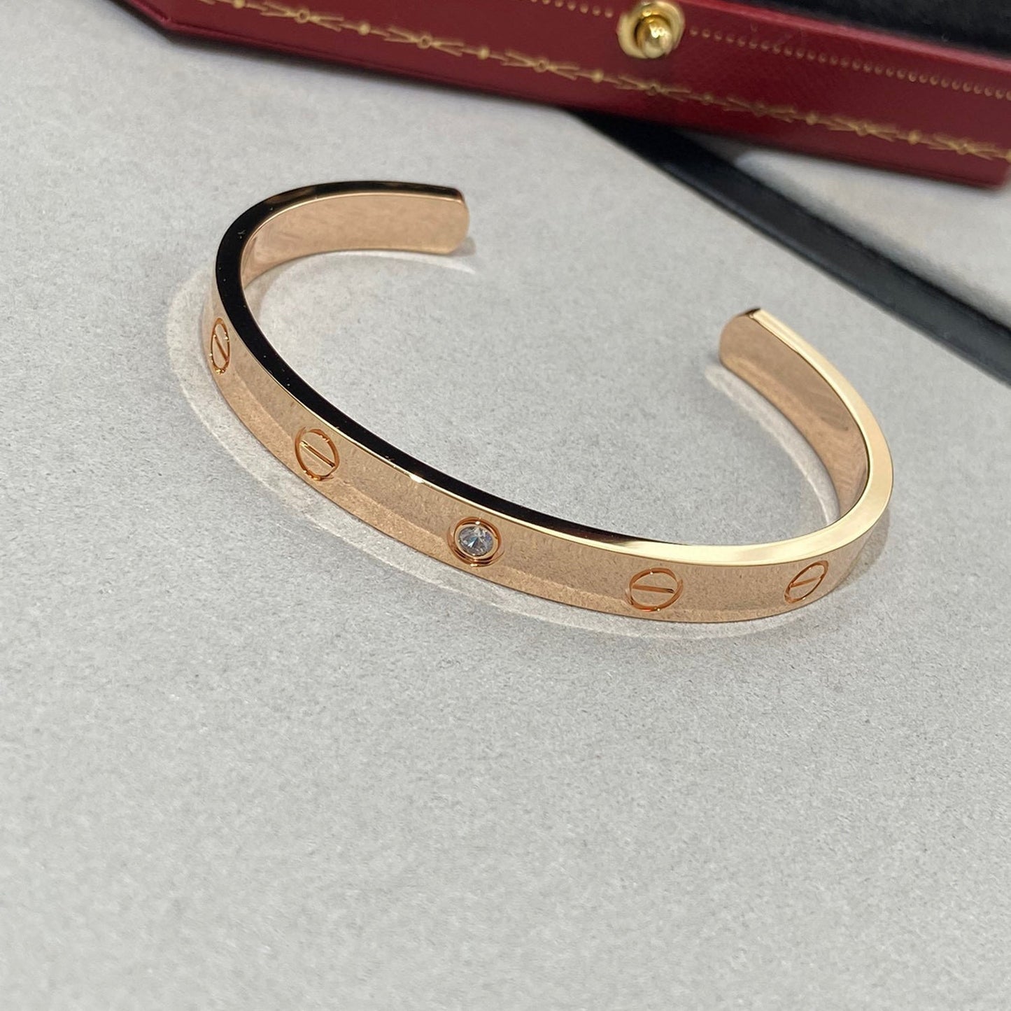 [Basjewels]LOVE BRACELET 6.1MM 1 DIAMOND OPEN CUFF