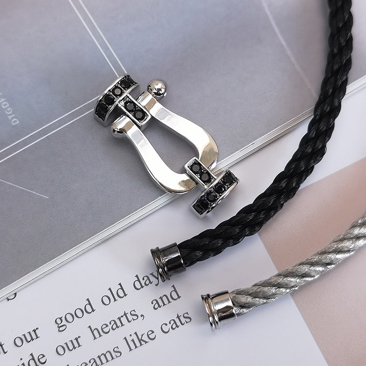 [baslovejewels]FORCE LARGE HORSESHOE BLACK DIAMOND BRACELET SILVER