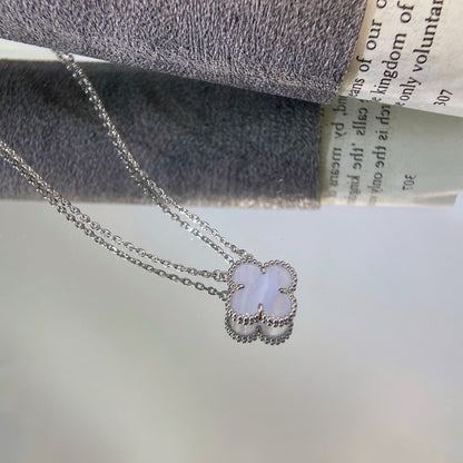 [Basjewels]CLOVER 15MM BLUE CHALCEDONY NECKLACE SILVER