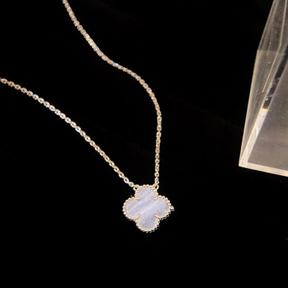 [Basjewels]CLOVER 15MM BLUE CHALCEDONY NECKLACE SILVER