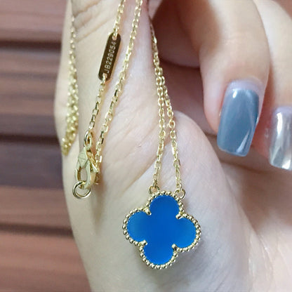 [Basjewels]CLOVER 15MM BLUE AGATE NECKLACE