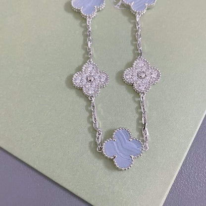 [baslovejewels]CLOVER  5 MOTIF DIAMOND PURPLE CHALCEDONY BRACELET SILVER