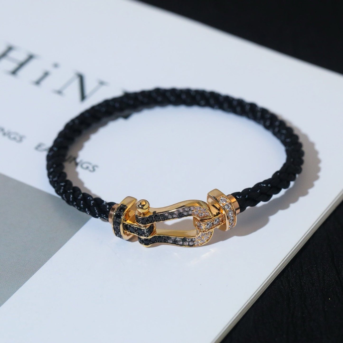 [baslovejewels]FORCE LARGE HORSESHOE BLACK WHITE DIAMOND BRACELET SILVER