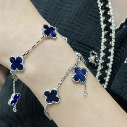 [Basjewels]CLOVER 5 MOTIF PIETERSITE SILVER BRACELET