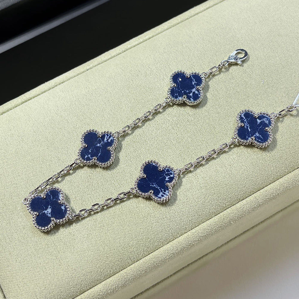 [Basjewels]CLOVER 5 MOTIF PIETERSITE SILVER BRACELET