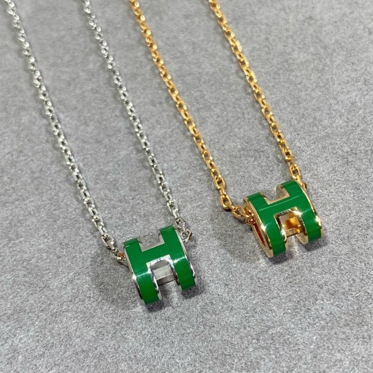 [Basjewels]POP H GREEN NECKLACE SILVER AND GOLD