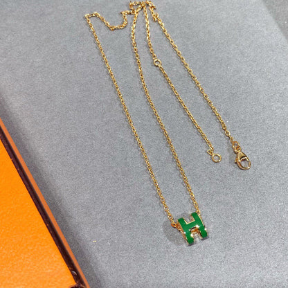 [Basjewels]POP H GREEN NECKLACE SILVER AND GOLD