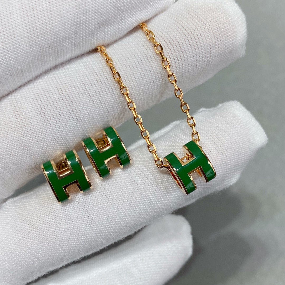 [baslovejewels]POP H GREEN NECKLACE SILVER AND GOLD