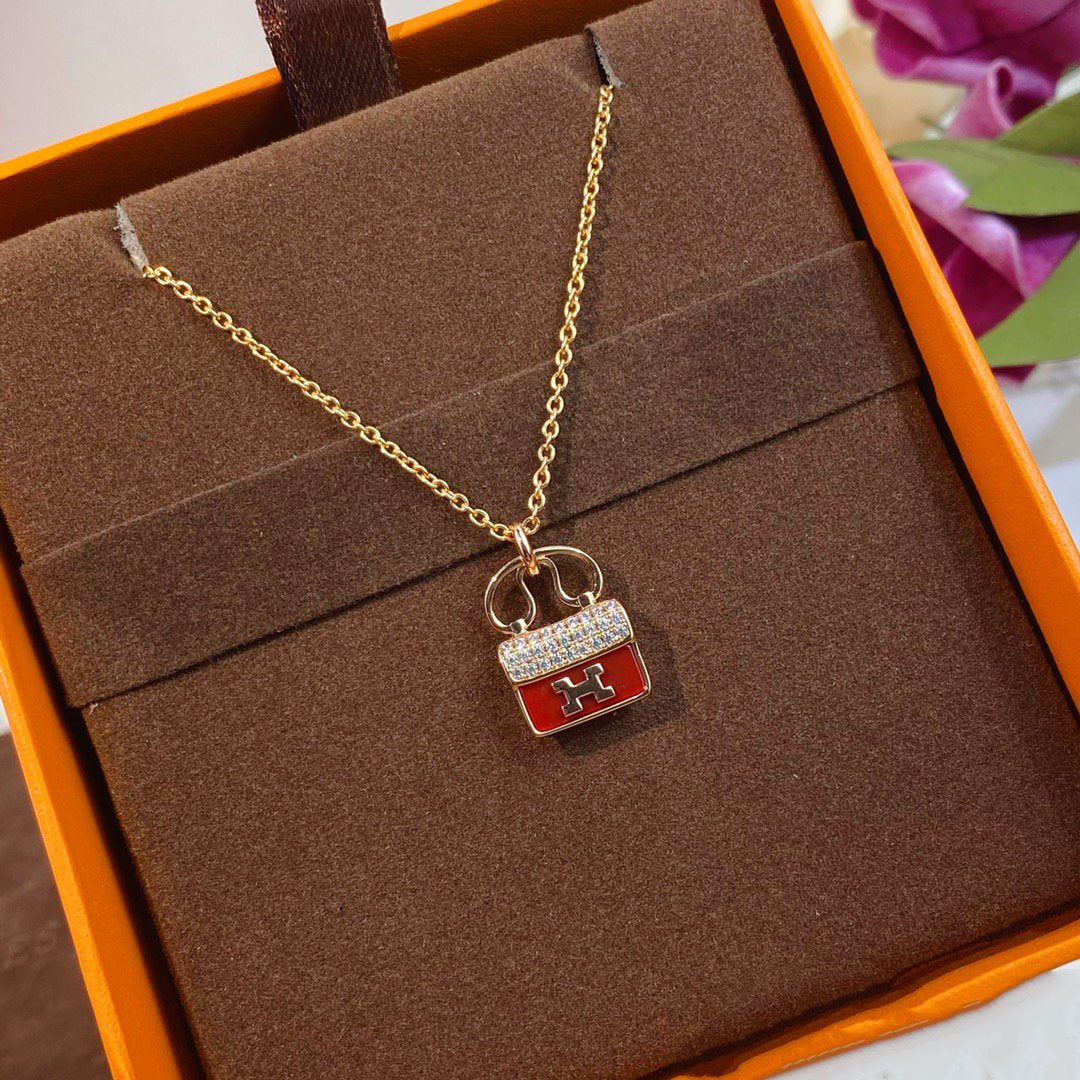 [baslovejewels]CONSTANCE RED PEDANT PINK GOLD NECKLACE