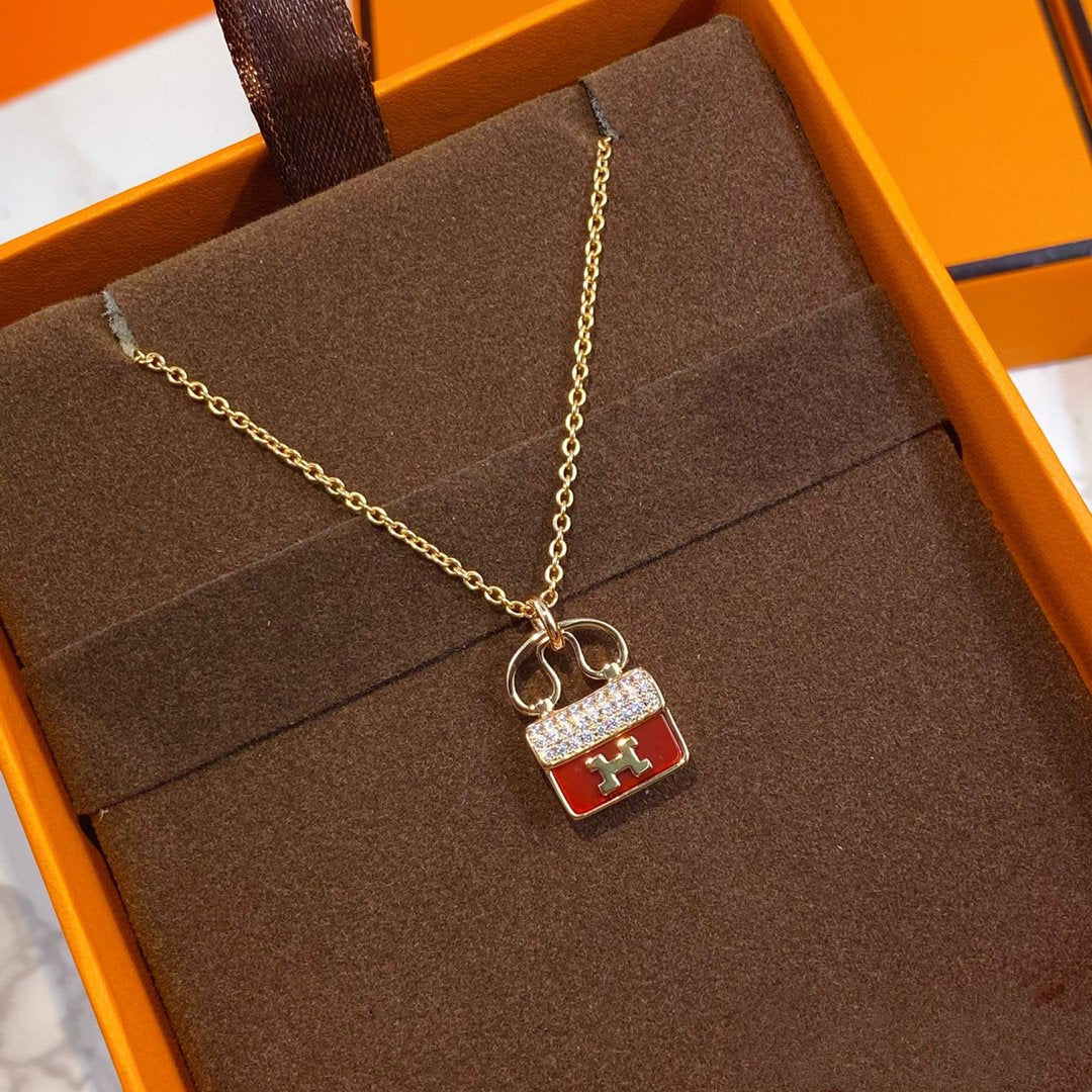 [baslovejewels]CONSTANCE RED PEDANT PINK GOLD NECKLACE