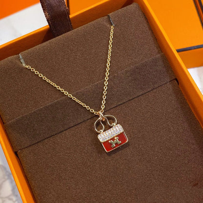 [baslovejewels]CONSTANCE RED PEDANT PINK GOLD NECKLACE