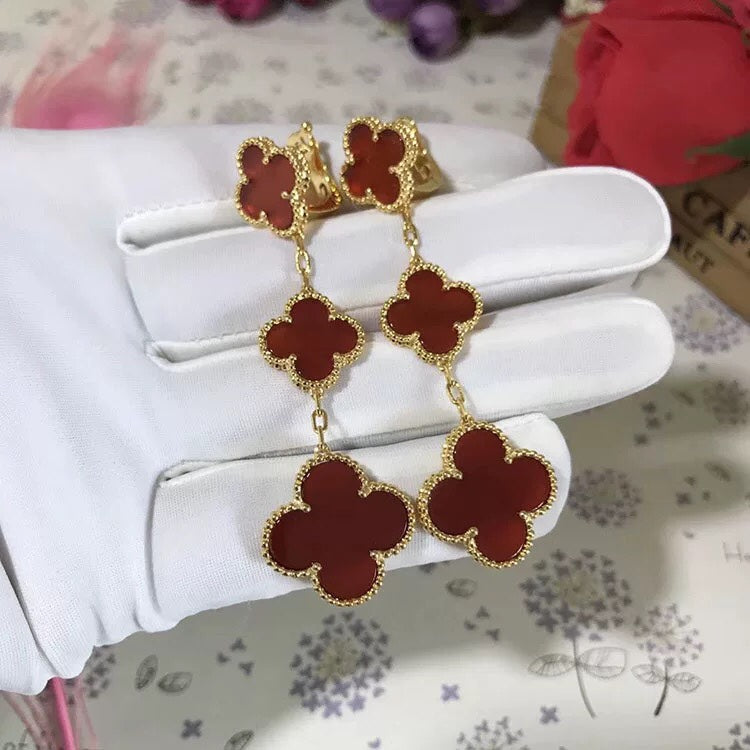 [Basjewels]CLOVER 3 MOTIF CARNELIAN DROP EARRINGS