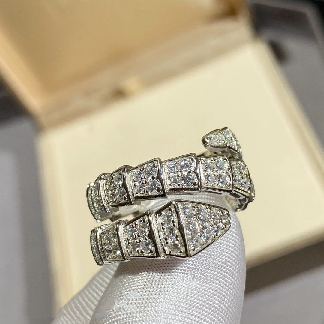 [Basjewels]SERPENTI DOUBLE RING SILVER DIAMOND PAVED