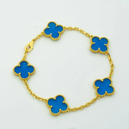 [Basjewels]CLOVER 5 MOTIFS BLUE AGATE BRACELET