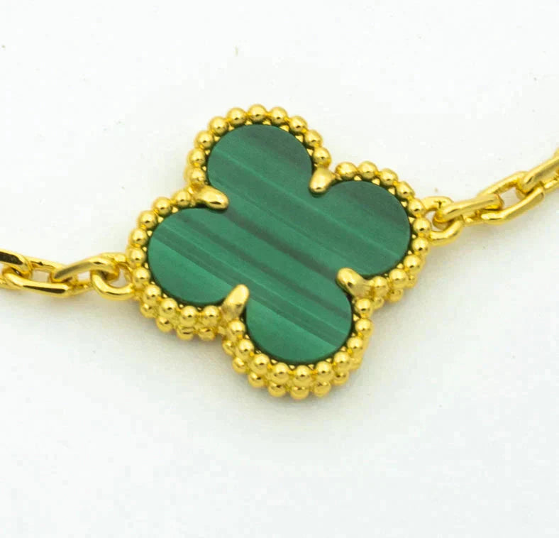 [Basjewels]CLOVER 5 MOTIF MALACHITE DIAMOND BRACELET