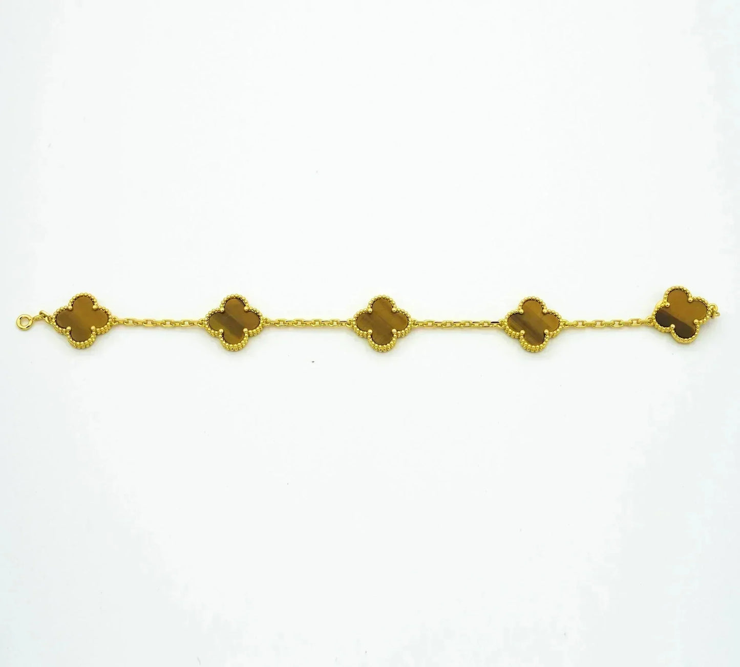 [Basjewels]CLOVER  5 MOTIFS TIGER EYE BRACELET