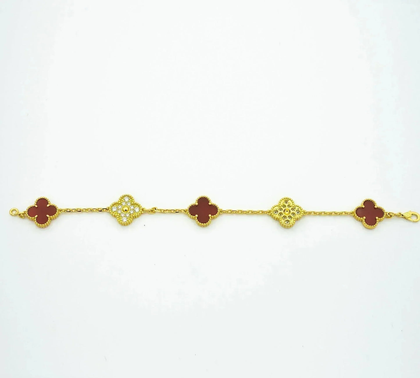 [Basjewels]CLOVER 5 MOTIFS CARNELIAN DIAMOND BRACELET