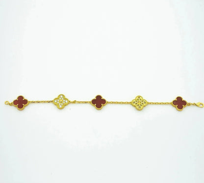 [Basjewels]CLOVER 5 MOTIFS CARNELIAN DIAMOND BRACELET