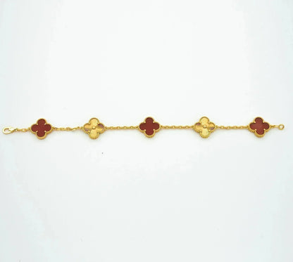 [Basjewels]CLOVER  5 MOTIFS CARNELIAN GOLD BRACELET