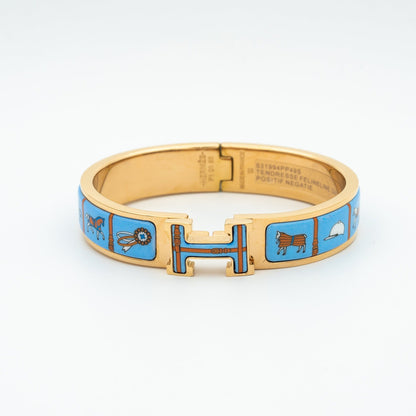 [Basjewels]H PINK GOLD BRACELET BLUE CERAMIC