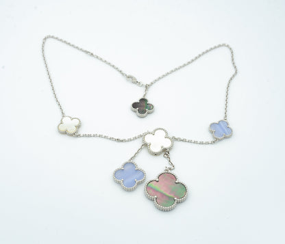 [Basjewels]CLOVER MOP CHALCEDONY NECKLACE SILVER 6 MOTIF