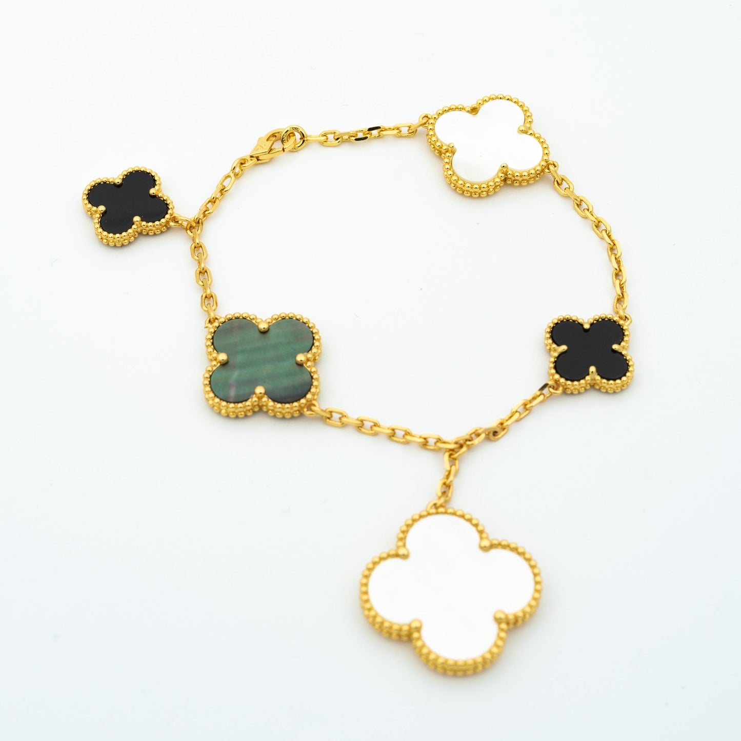 [Basjewels]CLOVER BRACELET 5 MOTIFS ONYX MOP