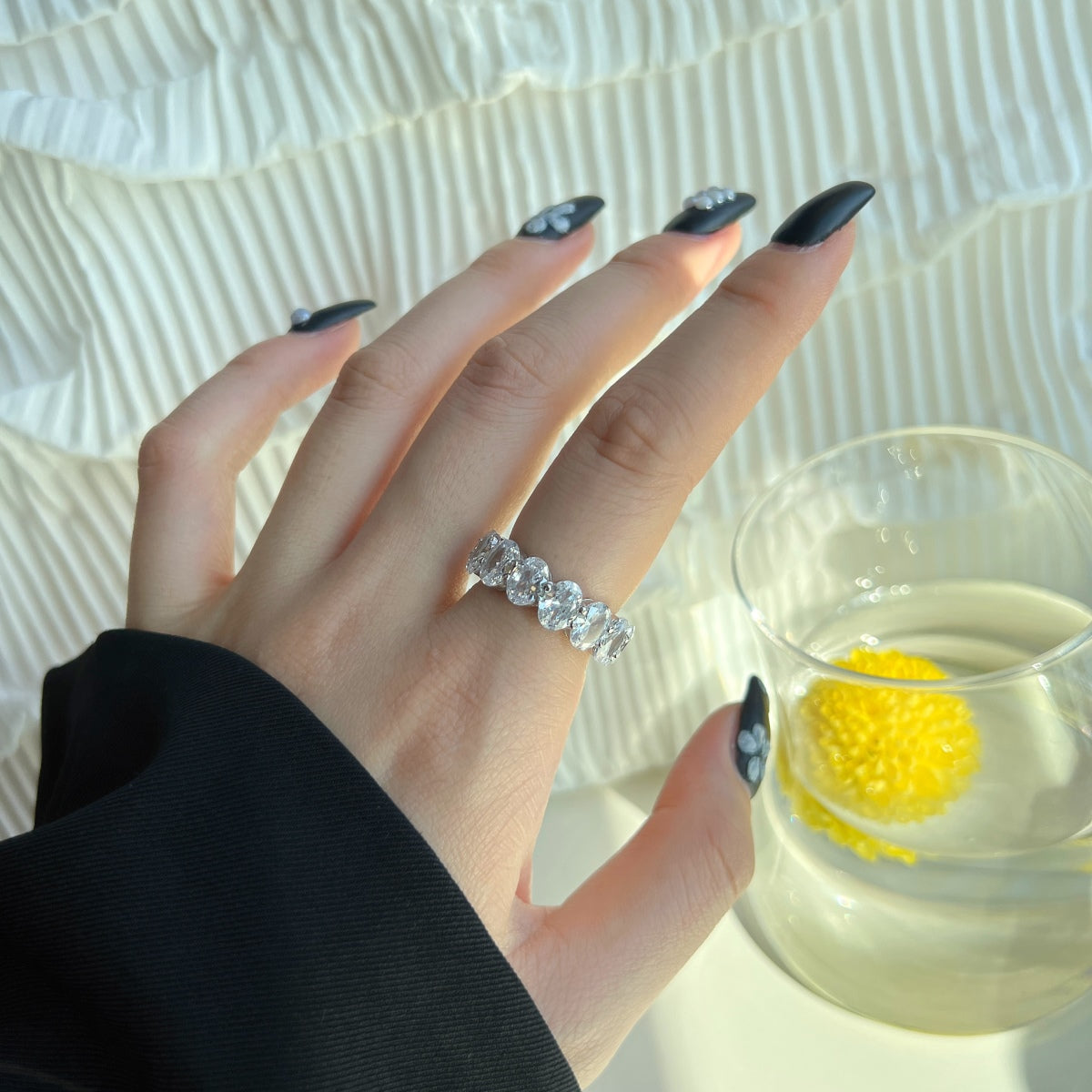 [baslovejewels]Dainty Elongated Cushion Cut Tennis Ring