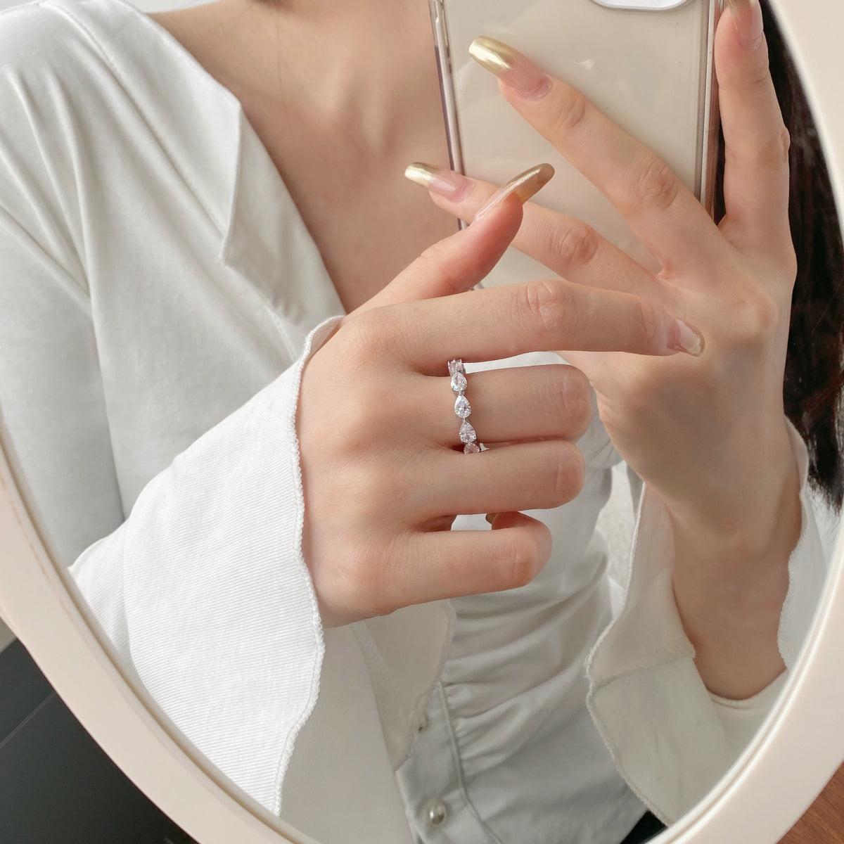 [baslovejewels]Exquisite Pear Cut Tennis Ring