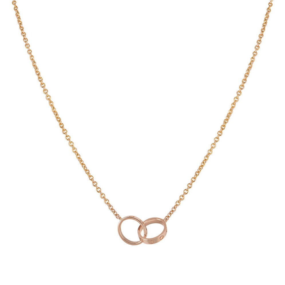 [Basjewels]LOVE NECKLACE DOUBLE RING PINK GOLD