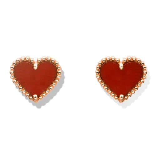 [Basjewels]HEART CARNELIAN STUD EARRINGS