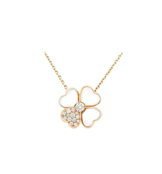 [Basjewels]CLOVER MOP DIAMOND ROSE GOLD NECKLACE