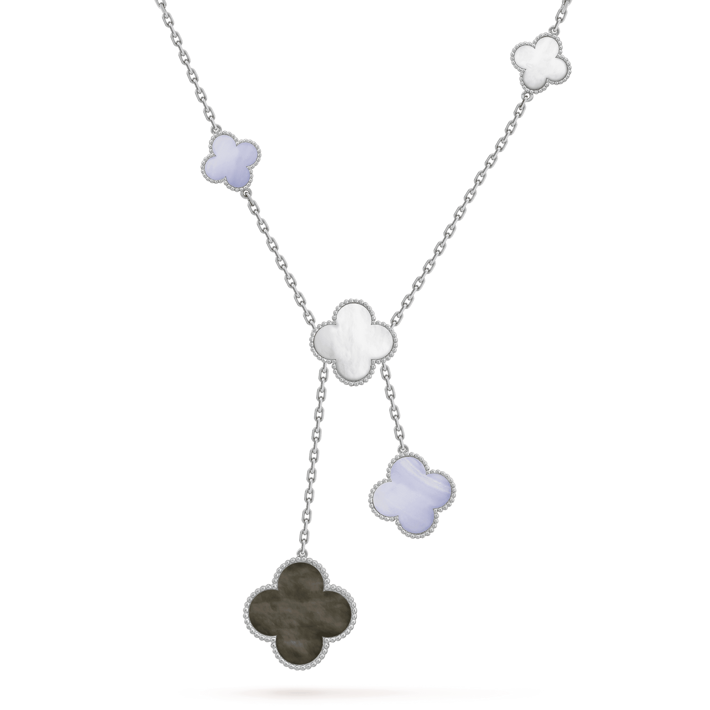 [Basjewels]CLOVER MOP CHALCEDONY NECKLACE SILVER 6 MOTIF