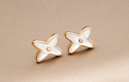 [baslovejewels]JEUX DE WHITE MOP ROSE GOLD DIAMOND EARRINGS
