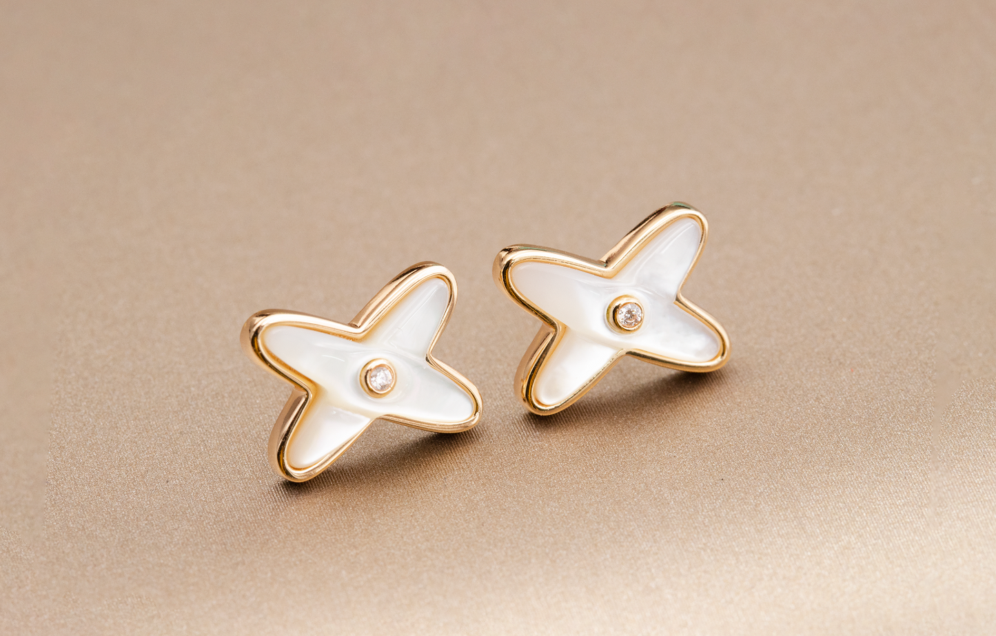 [baslovejewels]JEUX DE WHITE MOP PINK GOLD DIAMOND EARRINGS