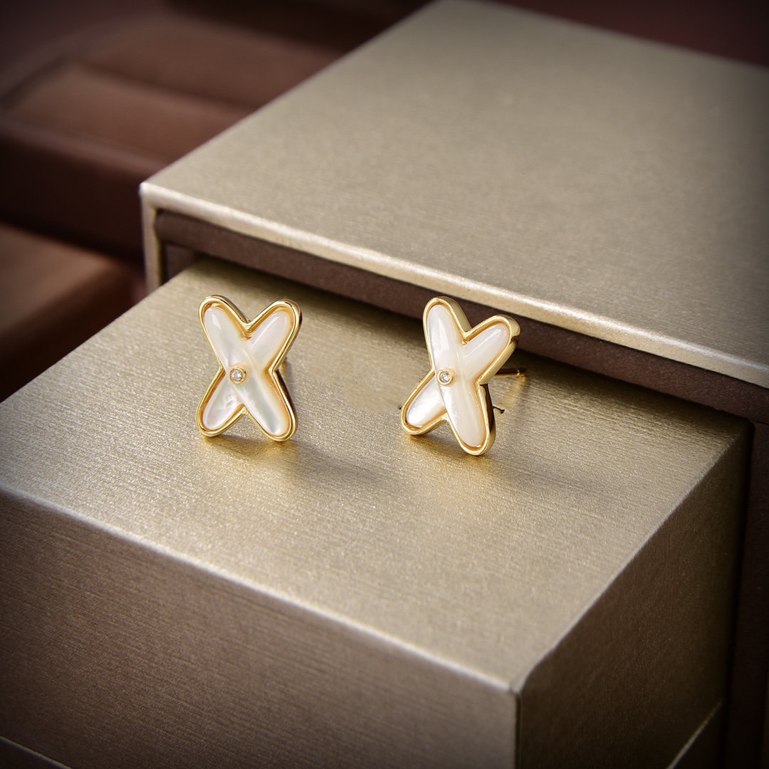 [baslovejewels]JEUX DE WHITE MOP GOLD DIAMOND EARRINGS