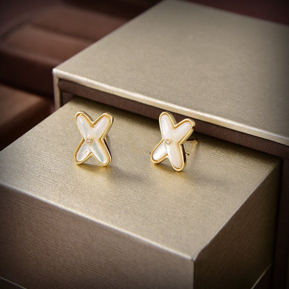[baslovejewels]JEUX DE WHITE MOP GOLD DIAMOND EARRINGS