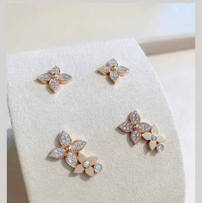 [Basjewels]STAR BLOSSOM STUD EARRINGS PINK GOLD DIAMONDS