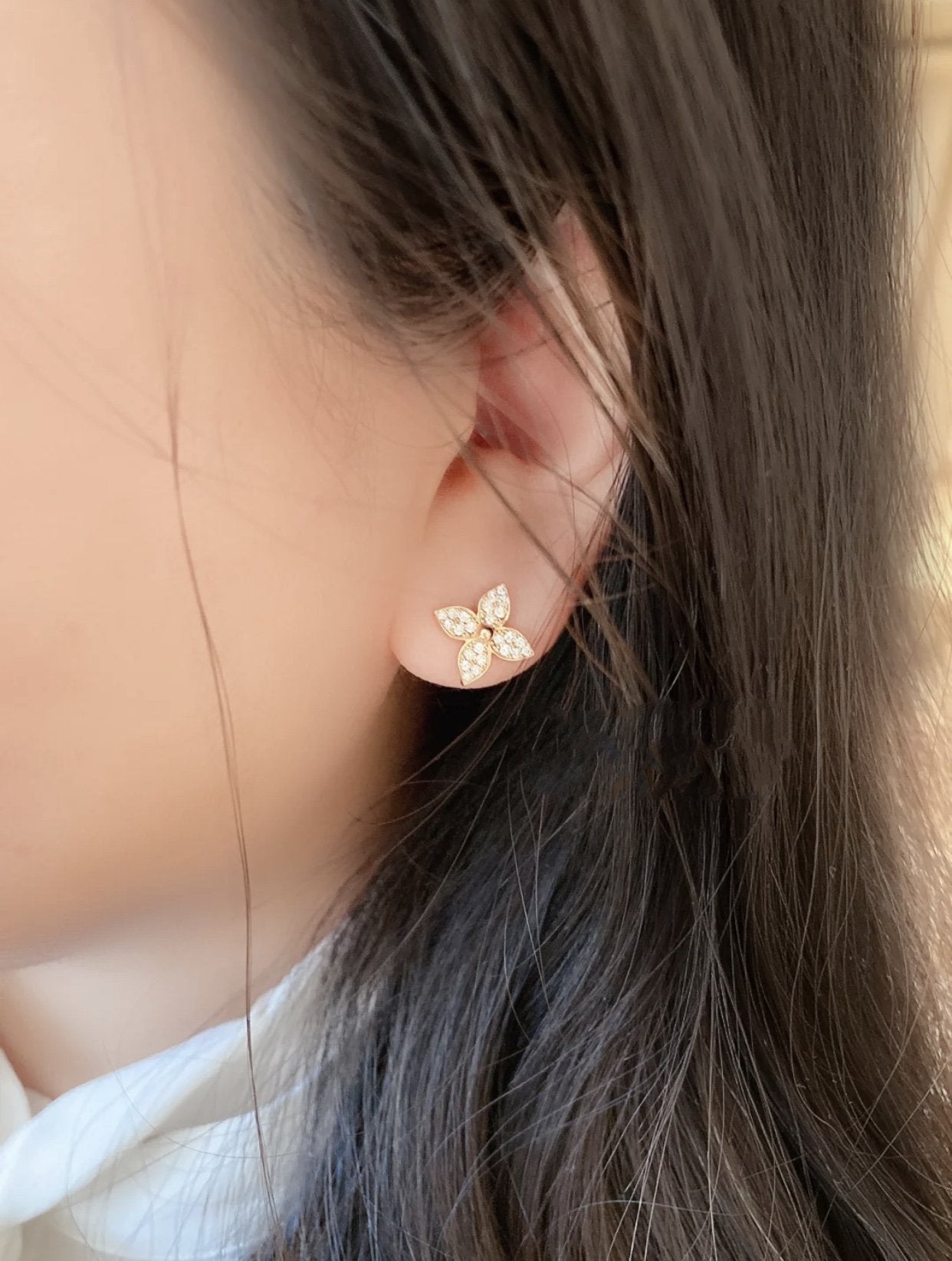 [Basjewels]STAR BLOSSOM STUD EARRINGS PINK GOLD DIAMONDS