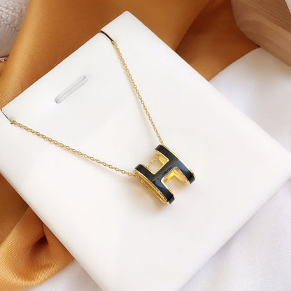 [Basjewels]HM CLIC BLACK ENAMEL GOLD NECKLACE