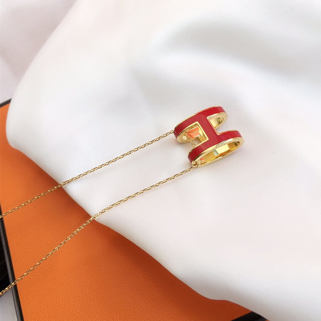 [Basjewels]HM CLIC RED ENAMEL GOLD NECKLACE