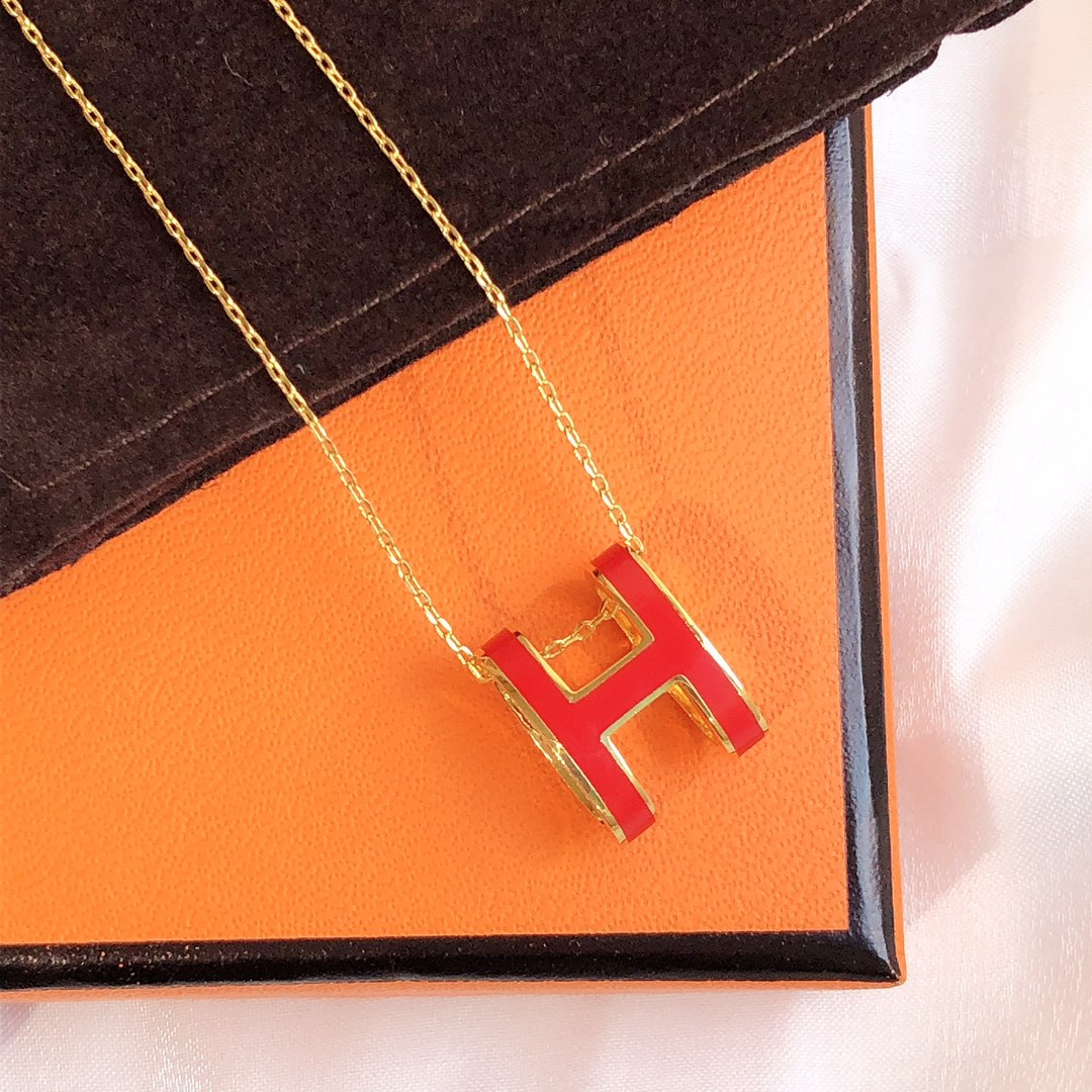 [Basjewels]HM CLIC RED ENAMEL GOLD NECKLACE