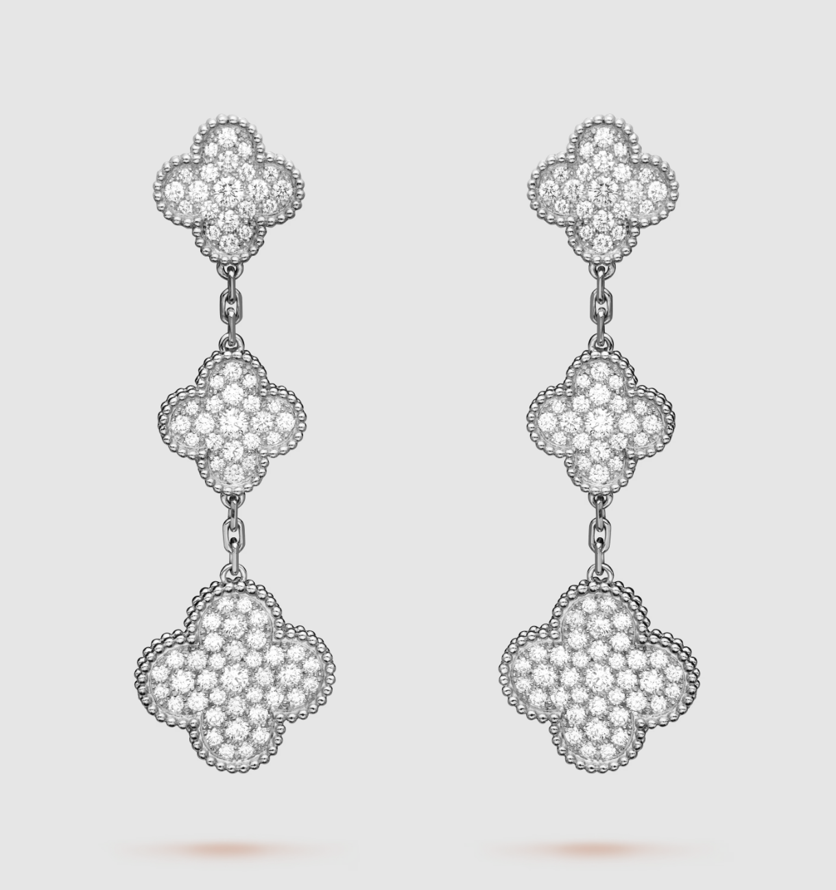 [Basjewels]CLOVER 3 MOTIF DIAMOND SILVER DROP EARRINGS