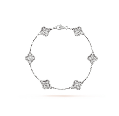 [Basjewels]CLOVER 6 MOTIF SILVER DIAMOND BRACELET